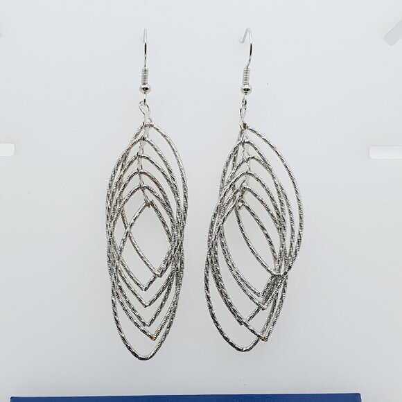 Silver Multi-Loop Leaf Dangle Earrings, AZFA1156 - Picture 1 of 13